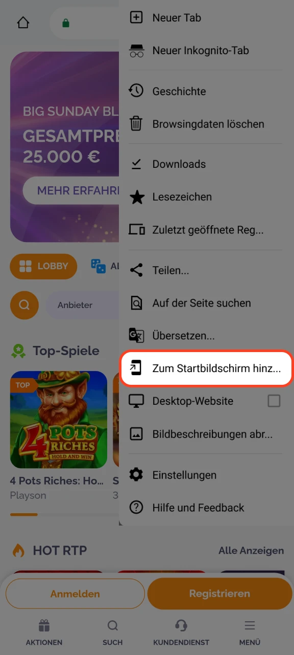 Füge dem Startbildschirm eine Boho Casino-Verknüpfung hinzu, um mit dem Spielen zu beginnen.