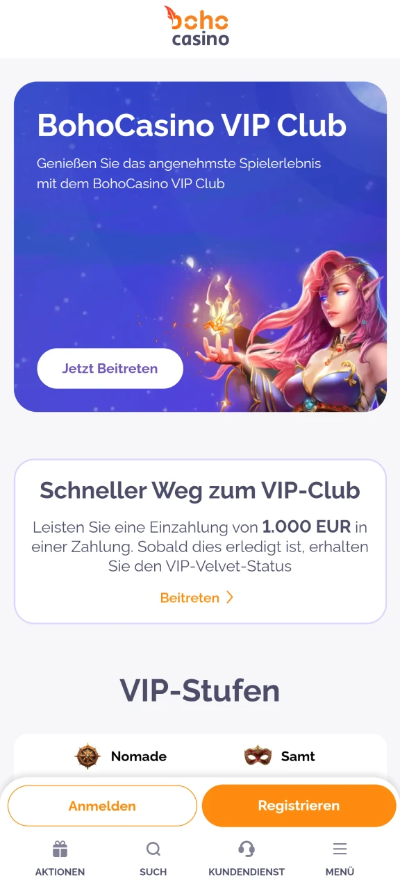 Die Boho Casino App bietet ihren Spielern ein VIP-Programm an.