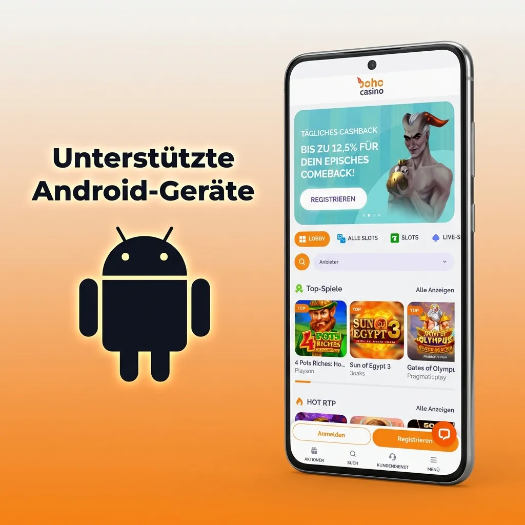 Boho Casino Web-App kompatibel mit verschiedenen Android-Smartphones und -Tablets von Samsung, Google, OnePlus und mehr