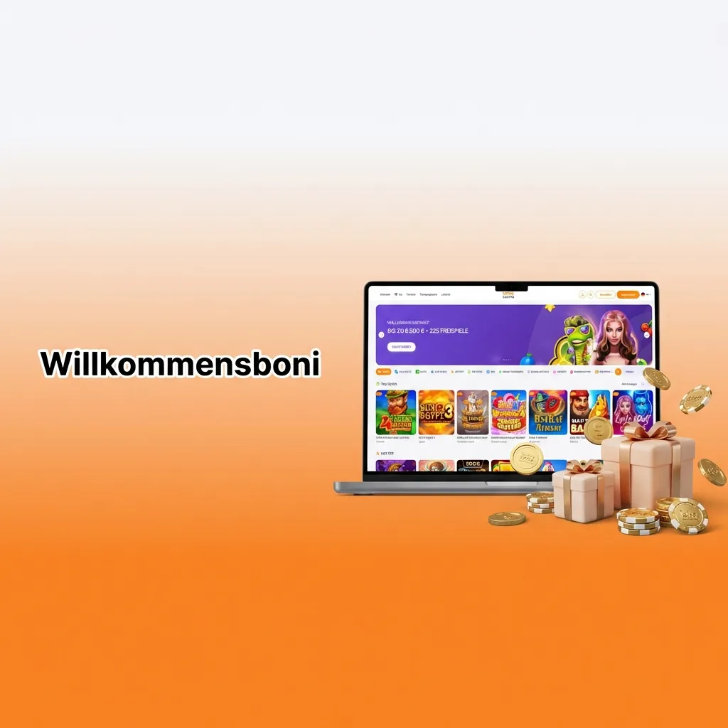 Welcome bonus package showing casino deposit bonuses up to €6,500 plus 225 free spins across five deposits