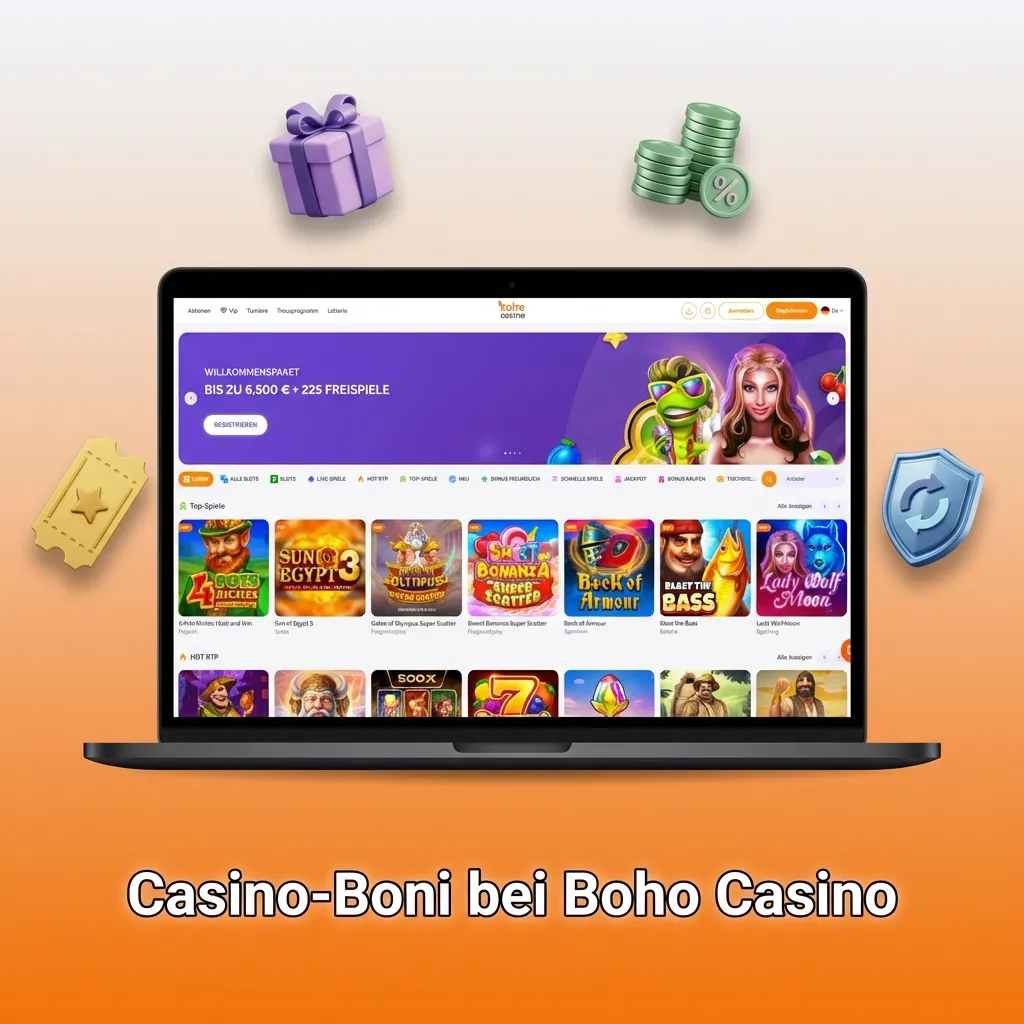 Boho Casino bonus offers including slots reload, live casino cashback, free spins Friday, table games and VIP rewards