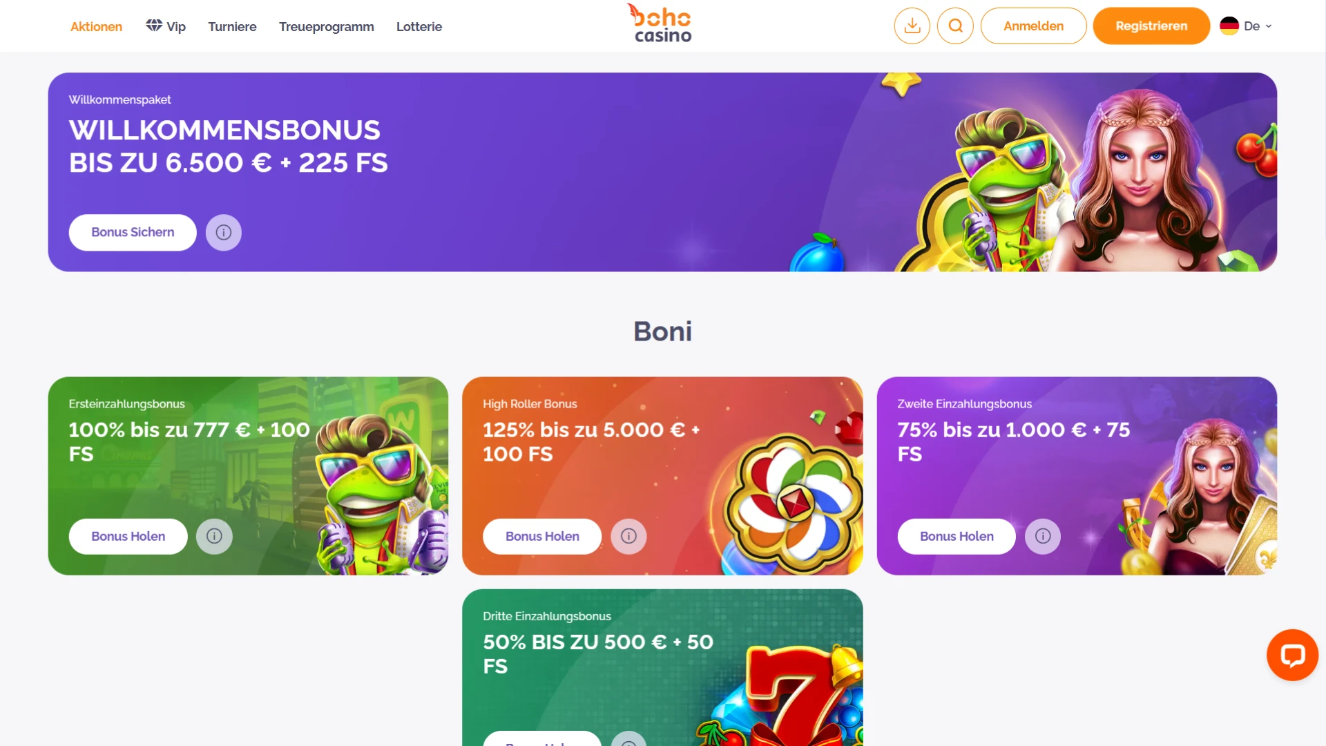 Registrieren Sie sich und erhalten Sie Boni von Boho Casino.