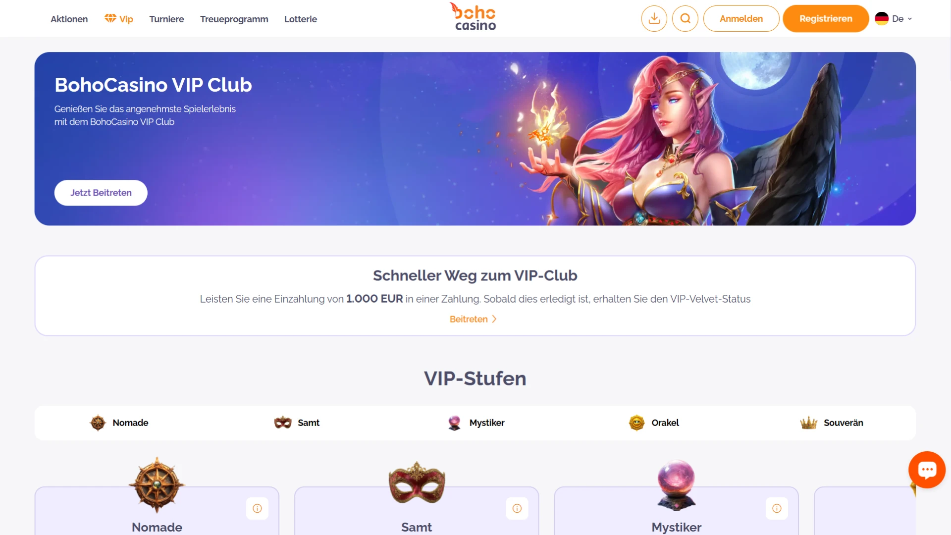 Genießen Sie das exklusive VIP-Programm im Boho Casino.
