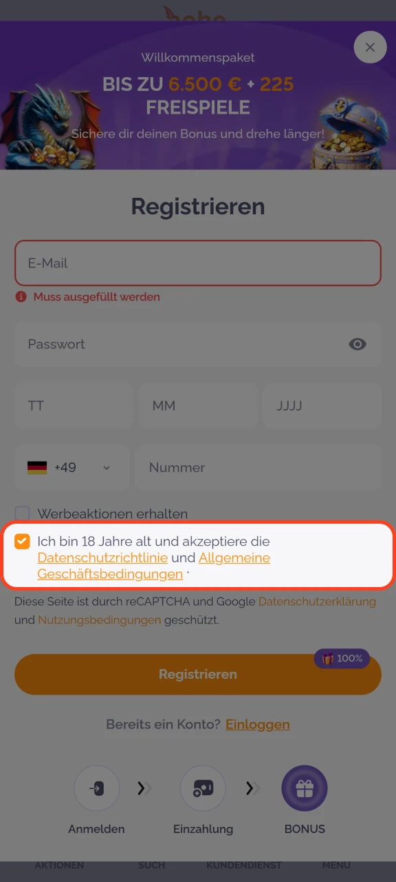 Akzeptieren Sie die Allgemeinen Geschäftsbedingungen von Boho Casino.