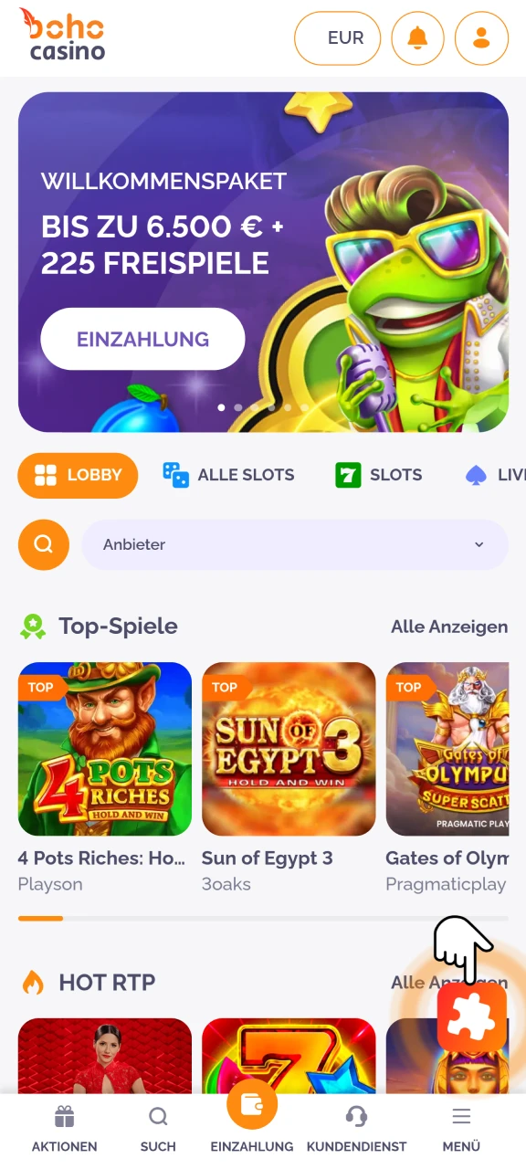 Greifen Sie auf Ihr Konto, Ihre Boni und Ihre Wallet auf der Boho Casino Plattform zu.