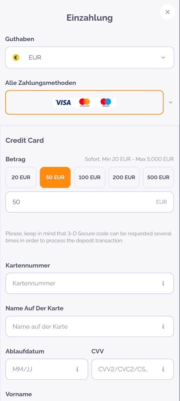 Lade dein Boho Casino-Konto auf.